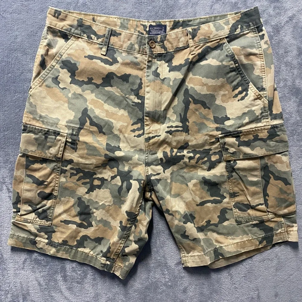Levis Camo Cargo Shorts Mens 38 Wide Leg Army Green Brown Camouflage Y2K
